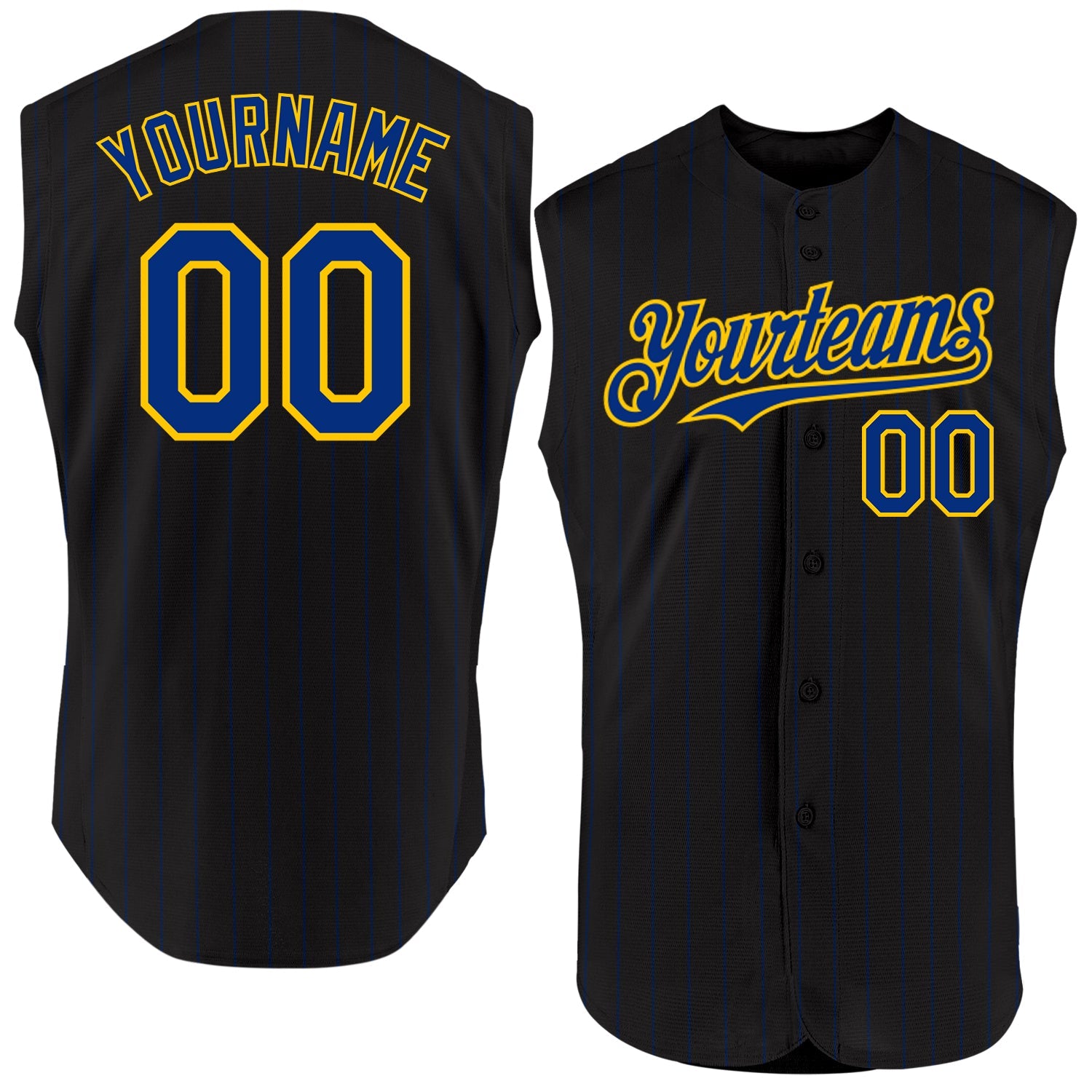 Custom Black Royal Pinstripe Yellow Authentic Sleeveless Baseball Jersey - Sky-Custom