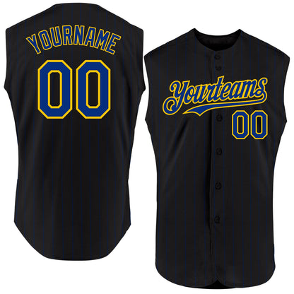 Custom Black Royal Pinstripe Yellow Authentic Sleeveless Baseball Jersey - Sky-Custom