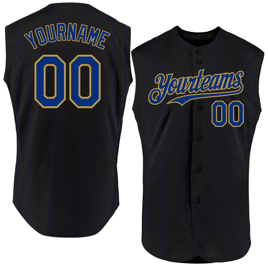 Custom Black Royal Pinstripe Old Gold Authentic Sleeveless Baseball Jersey - Sky-Custom
