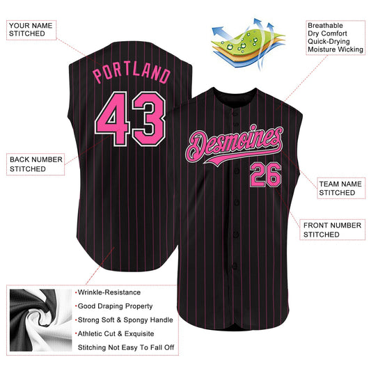 Custom Black Pink Pinstripe White Authentic Sleeveless Baseball Jersey - Sky-Custom