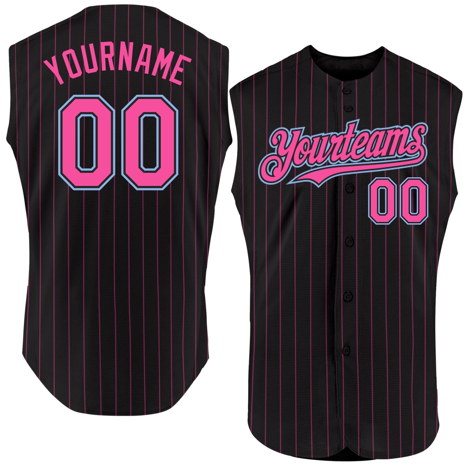 Custom Black Pink Pinstripe Light Blue Authentic Sleeveless Baseball Jersey - Sky-Custom
