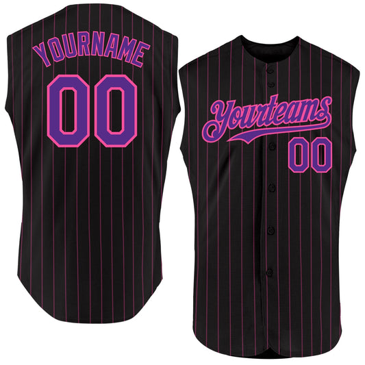 Custom Black Pink Pinstripe Purple Authentic Sleeveless Baseball Jersey - Sky-Custom