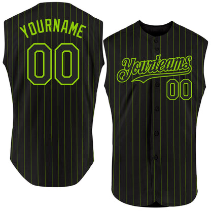 Custom Black Neon Green Pinstripe Neon Green Authentic Sleeveless Baseball Jersey - Sky-Custom