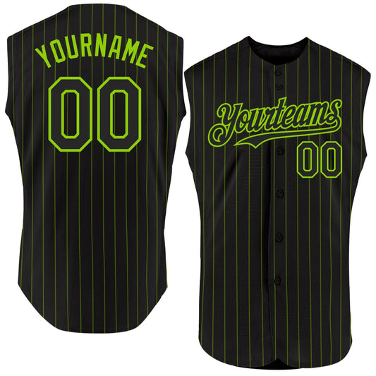 Custom Black Neon Green Pinstripe Neon Green Authentic Sleeveless Baseball Jersey - Sky-Custom