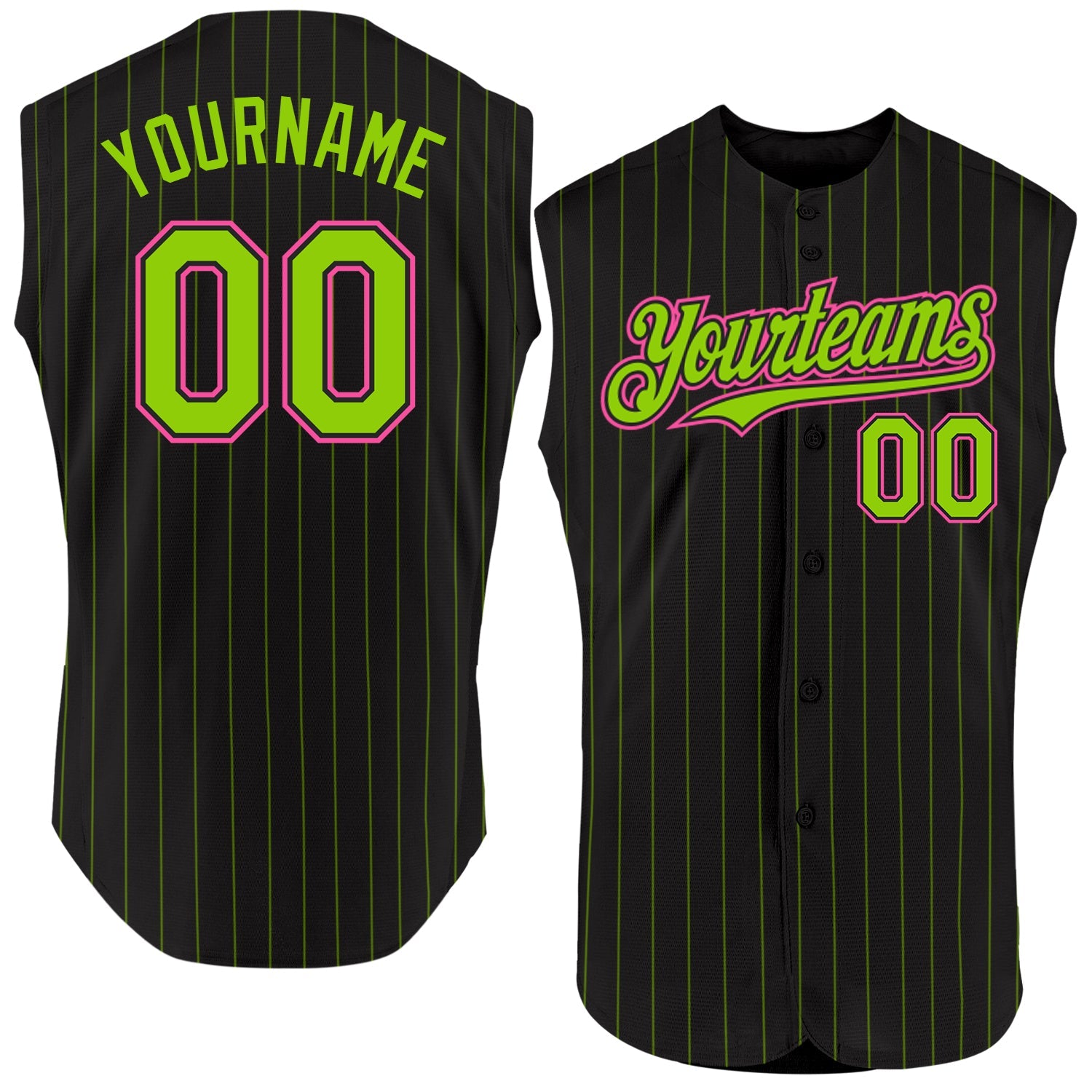 Custom Black Neon Green Pinstripe Pink Authentic Sleeveless Baseball Jersey - Sky-Custom