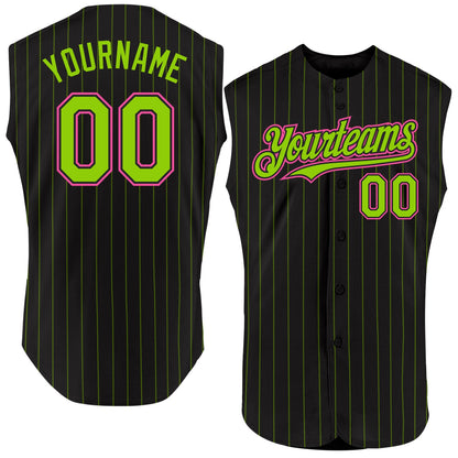 Custom Black Neon Green Pinstripe Pink Authentic Sleeveless Baseball Jersey - Sky-Custom