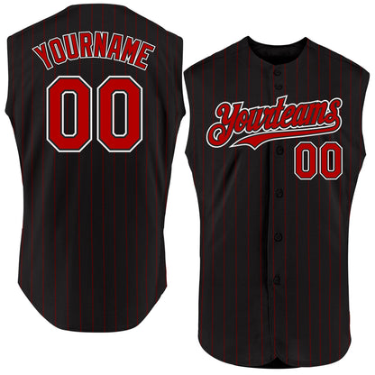 Custom Black Red Pinstripe White Authentic Sleeveless Baseball Jersey - Sky-Custom