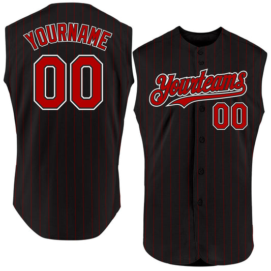 Custom Black Red Pinstripe White Authentic Sleeveless Baseball Jersey - Sky-Custom