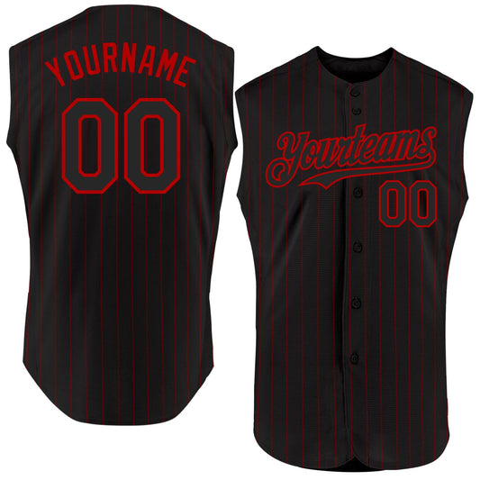 Custom Black Red Pinstripe Red Authentic Sleeveless Baseball Jersey - Sky-Custom
