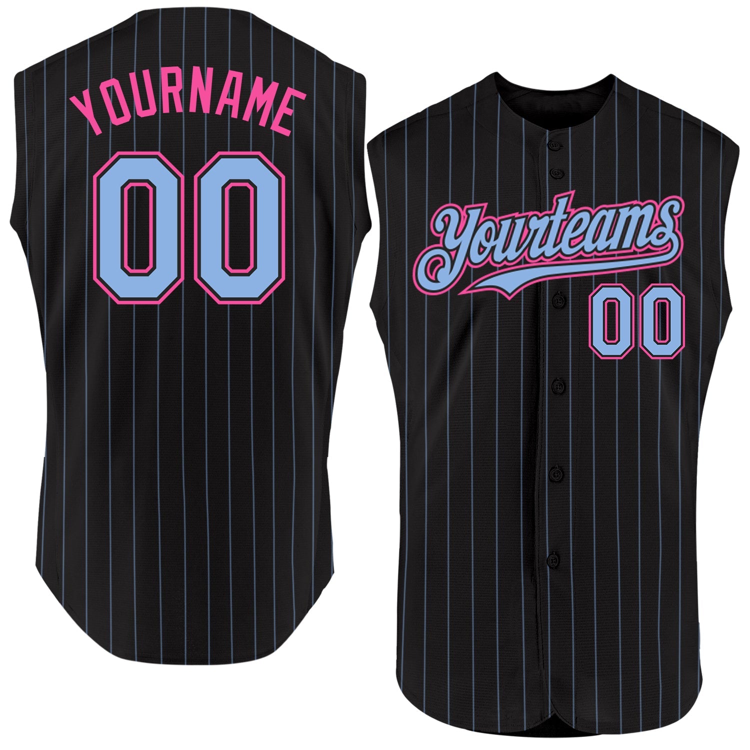 Custom Black Light Blue Pinstripe Pink Authentic Sleeveless Baseball Jersey - Sky-Custom