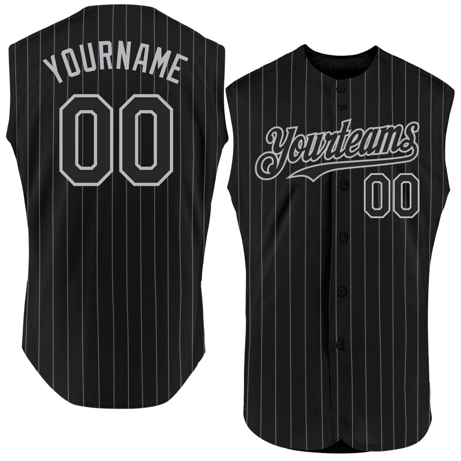 Custom Black Gray Pinstripe Gray Authentic Sleeveless Baseball Jersey - Sky-Custom