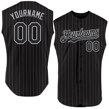 Custom Black Gray Pinstripe Gray Authentic Sleeveless Baseball Jersey - Sky-Custom