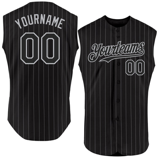 Custom Black Gray Pinstripe Gray Authentic Sleeveless Baseball Jersey - Sky-Custom