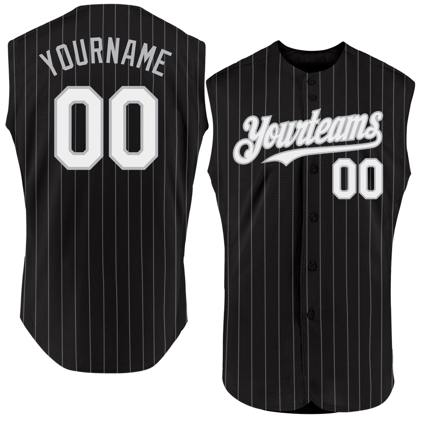 Custom Black Gray Pinstripe White Authentic Sleeveless Baseball Jersey - Sky-Custom