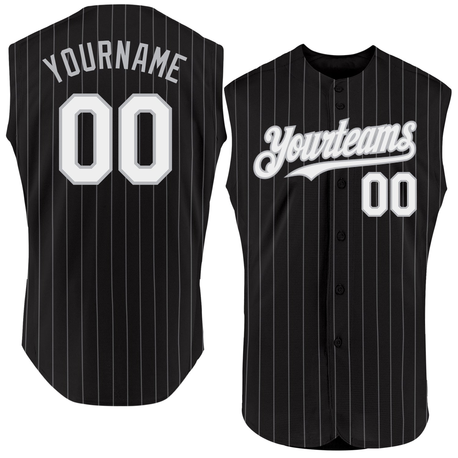 Custom Black Gray Pinstripe White Authentic Sleeveless Baseball Jersey - Sky-Custom