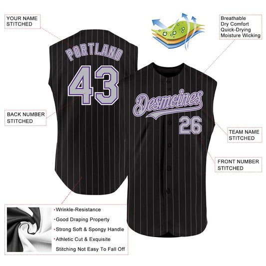 Custom Black Gray Pinstripe Purple-White Authentic Sleeveless Baseball Jersey - Sky-Custom