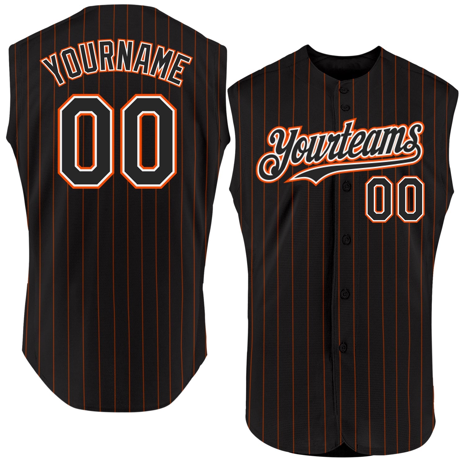 Custom Black Orange Pinstripe White Authentic Sleeveless Baseball Jersey - Sky-Custom
