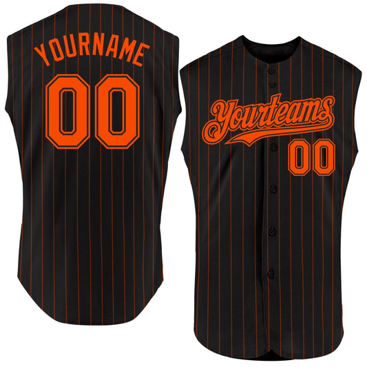 Custom Black Orange Pinstripe Orange Authentic Sleeveless Baseball Jersey - Sky-Custom