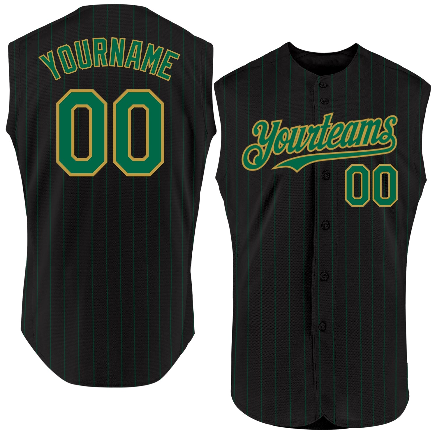 Custom Black Kelly Green Pinstripe Old Gold Authentic Sleeveless Baseball Jersey - Sky-Custom