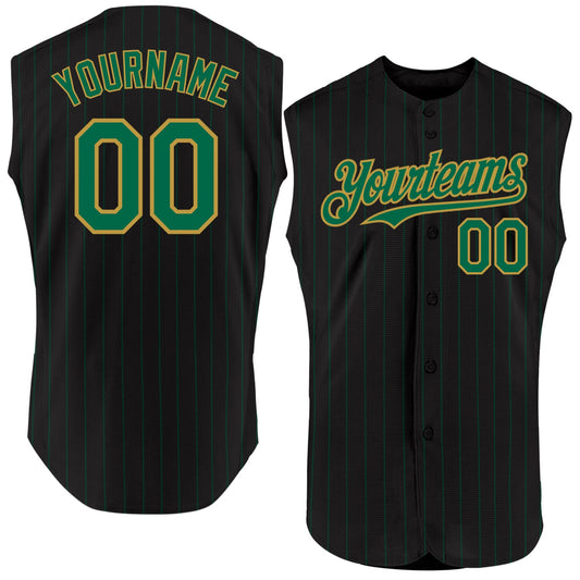 Custom Black Kelly Green Pinstripe Old Gold Authentic Sleeveless Baseball Jersey - Sky-Custom