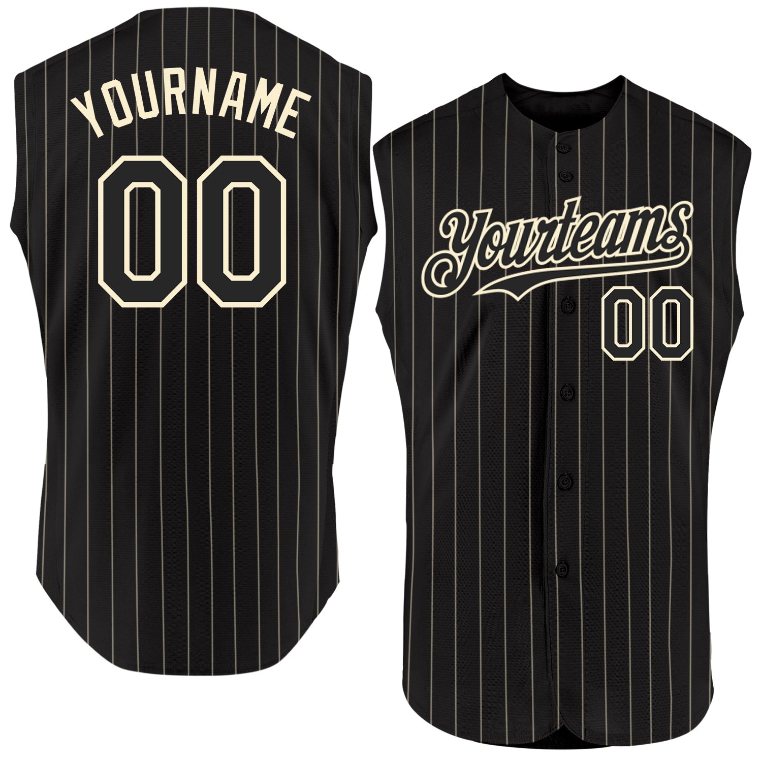 Custom Black Cream Pinstripe Cream Authentic Sleeveless Baseball Jersey - Sky-Custom