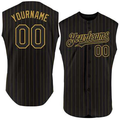 Custom Black Old Gold Pinstripe Old Gold Authentic Sleeveless Baseball Jersey - Sky-Custom