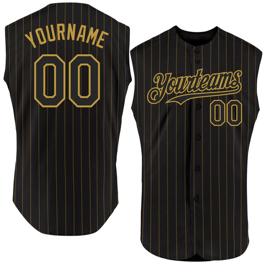 Custom Black Old Gold Pinstripe Old Gold Authentic Sleeveless Baseball Jersey - Sky-Custom