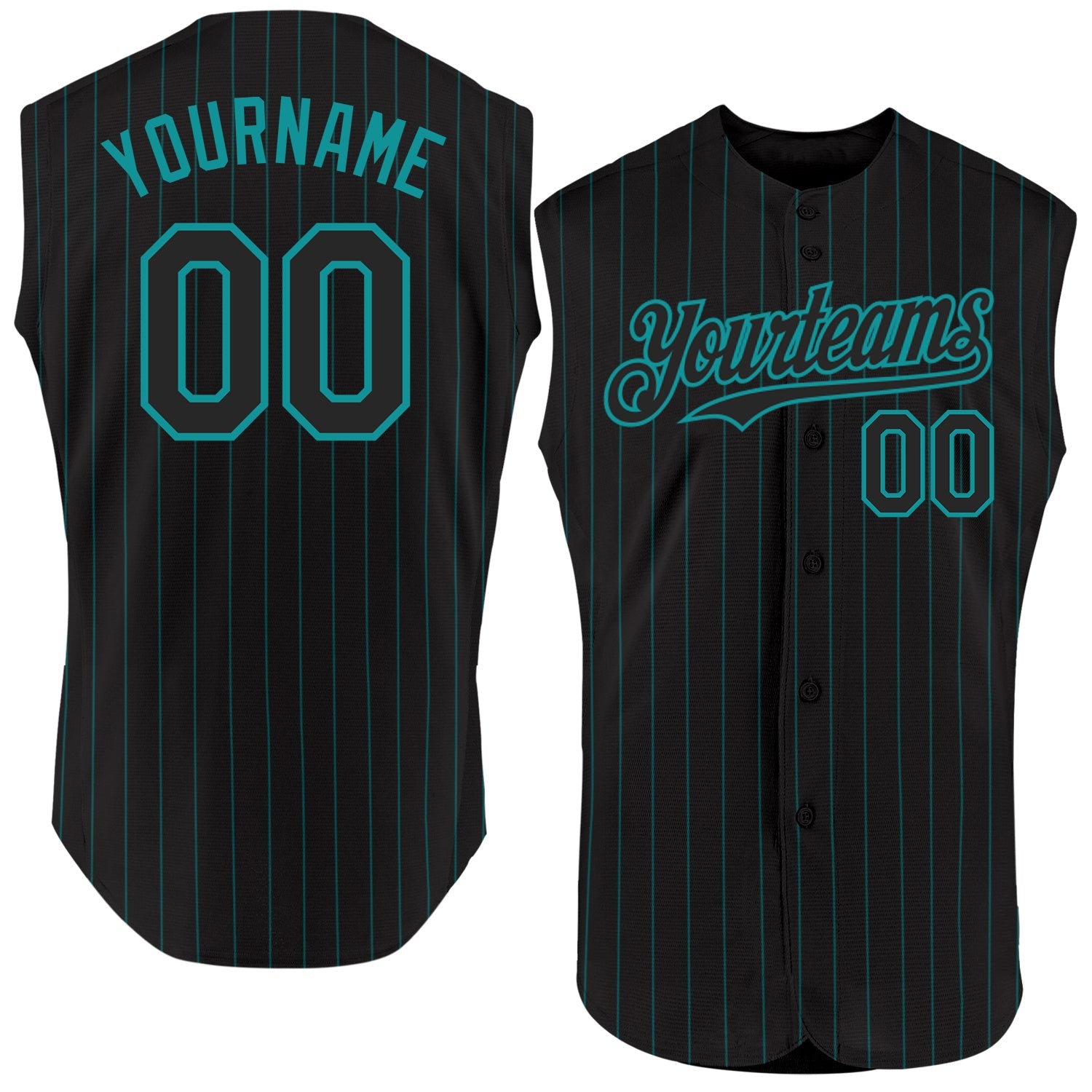 Custom Black Teal Pinstripe Teal Authentic Sleeveless Baseball Jersey - Sky-Custom