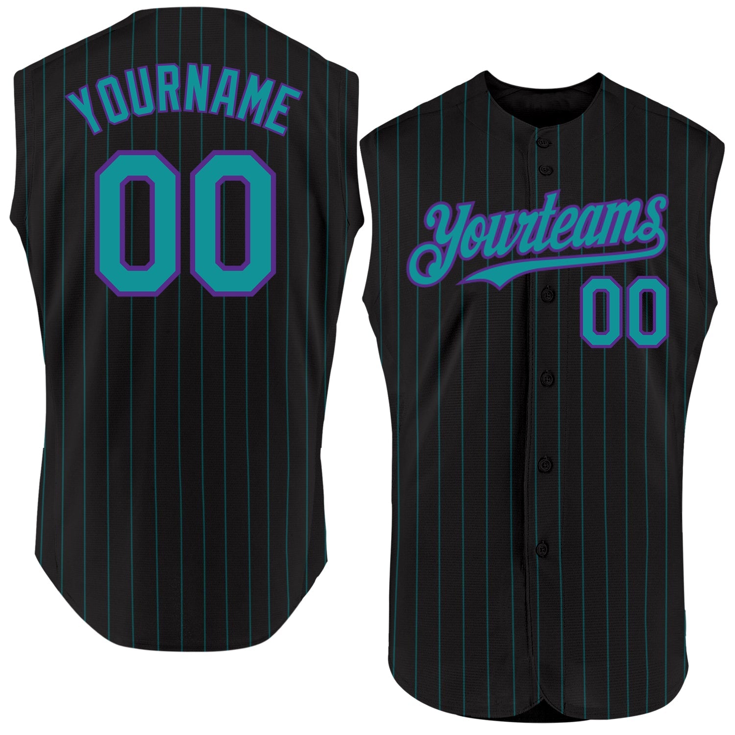 Custom Black Teal Pinstripe Purple Authentic Sleeveless Baseball Jersey - Sky-Custom