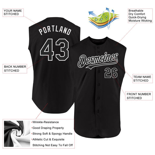 Custom Black White Authentic Sleeveless Baseball Jersey - Sky-Custom
