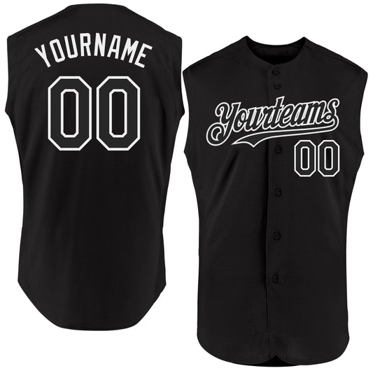 Custom Black White Authentic Sleeveless Baseball Jersey - Sky-Custom