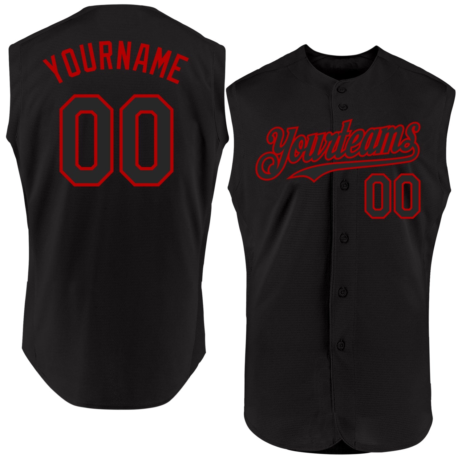 Custom Black Red Authentic Sleeveless Baseball Jersey - Sky-Custom