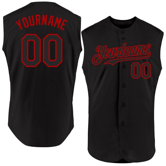 Custom Black Red Authentic Sleeveless Baseball Jersey - Sky-Custom