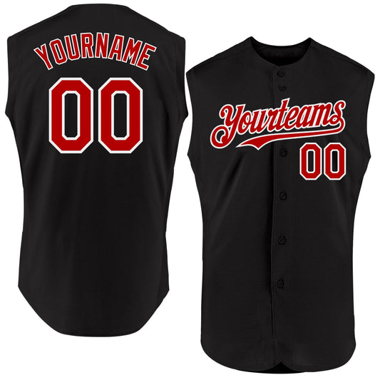 Custom Black Red-White Authentic Sleeveless Baseball Jersey - Sky-Custom