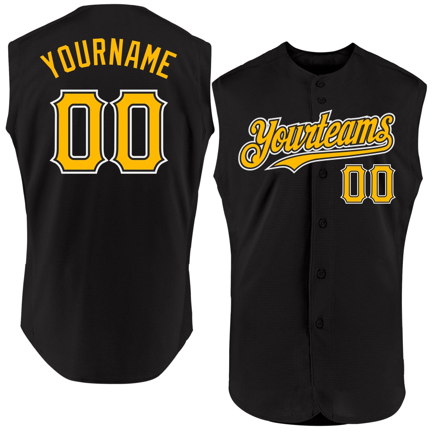 Custom Black Gold-White Authentic Sleeveless Baseball Jersey - Sky-Custom