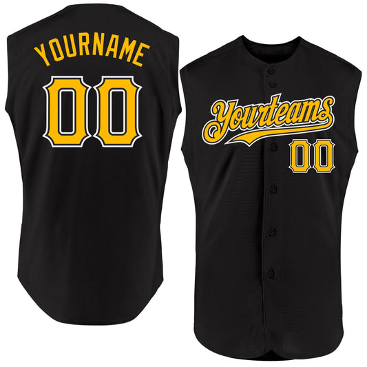 Custom Black Gold-White Authentic Sleeveless Baseball Jersey - Sky-Custom