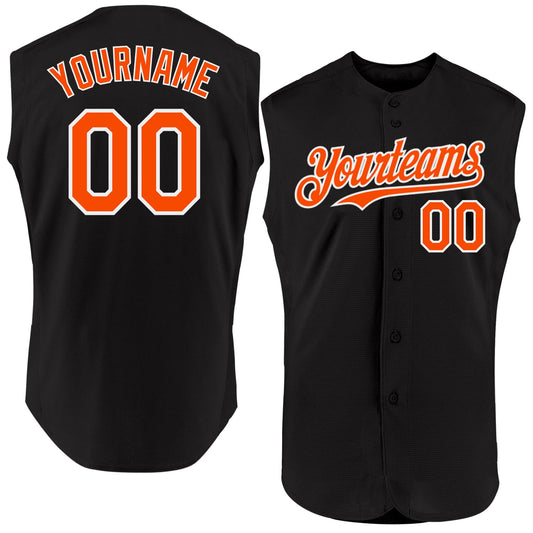Custom Black Orange-White Authentic Sleeveless Baseball Jersey - Sky-Custom