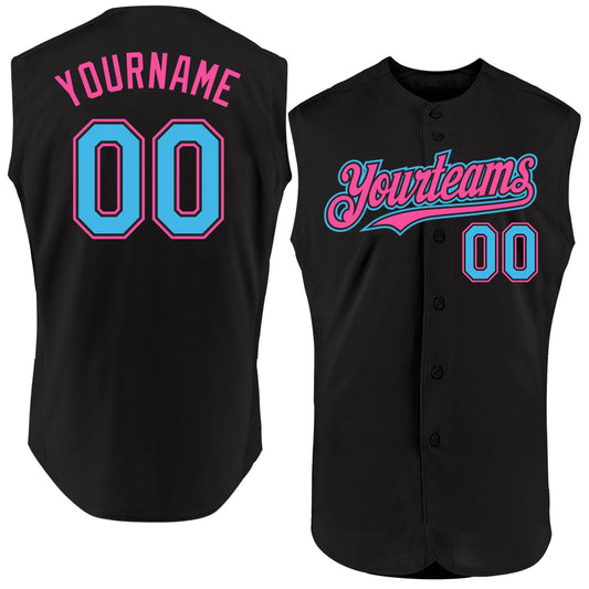 Custom Black Sky Blue-Pink Authentic Sleeveless Baseball Jersey - Sky-Custom