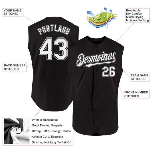 Custom Black White-Gray Authentic Sleeveless Baseball Jersey - Sky-Custom