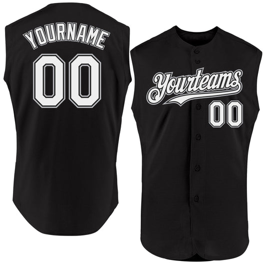 Custom Black White-Gray Authentic Sleeveless Baseball Jersey - Sky-Custom