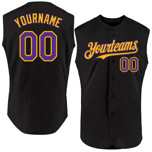 Custom Black Purple-Gold Authentic Sleeveless Baseball Jersey - Sky-Custom