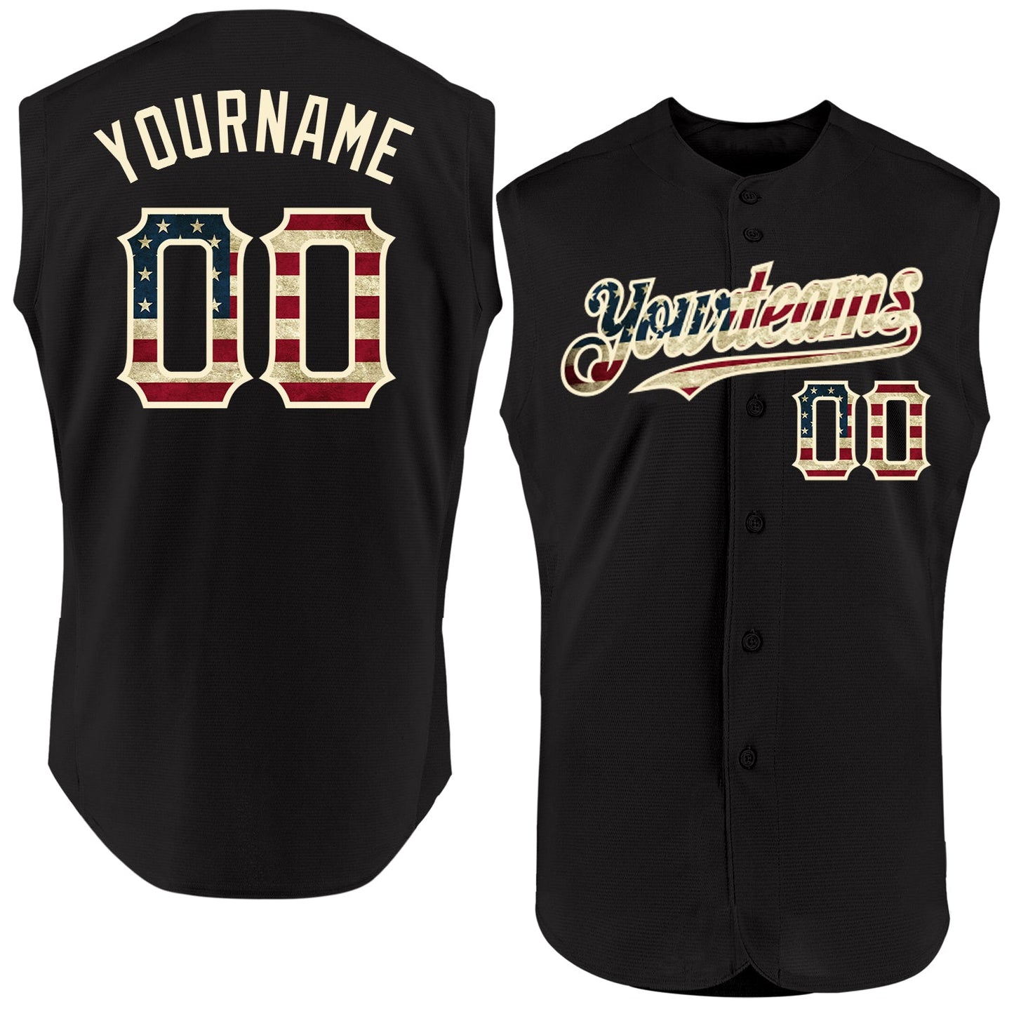 Custom Black Vintage USA Flag-Cream Authentic Sleeveless Baseball Jersey - Sky-Custom