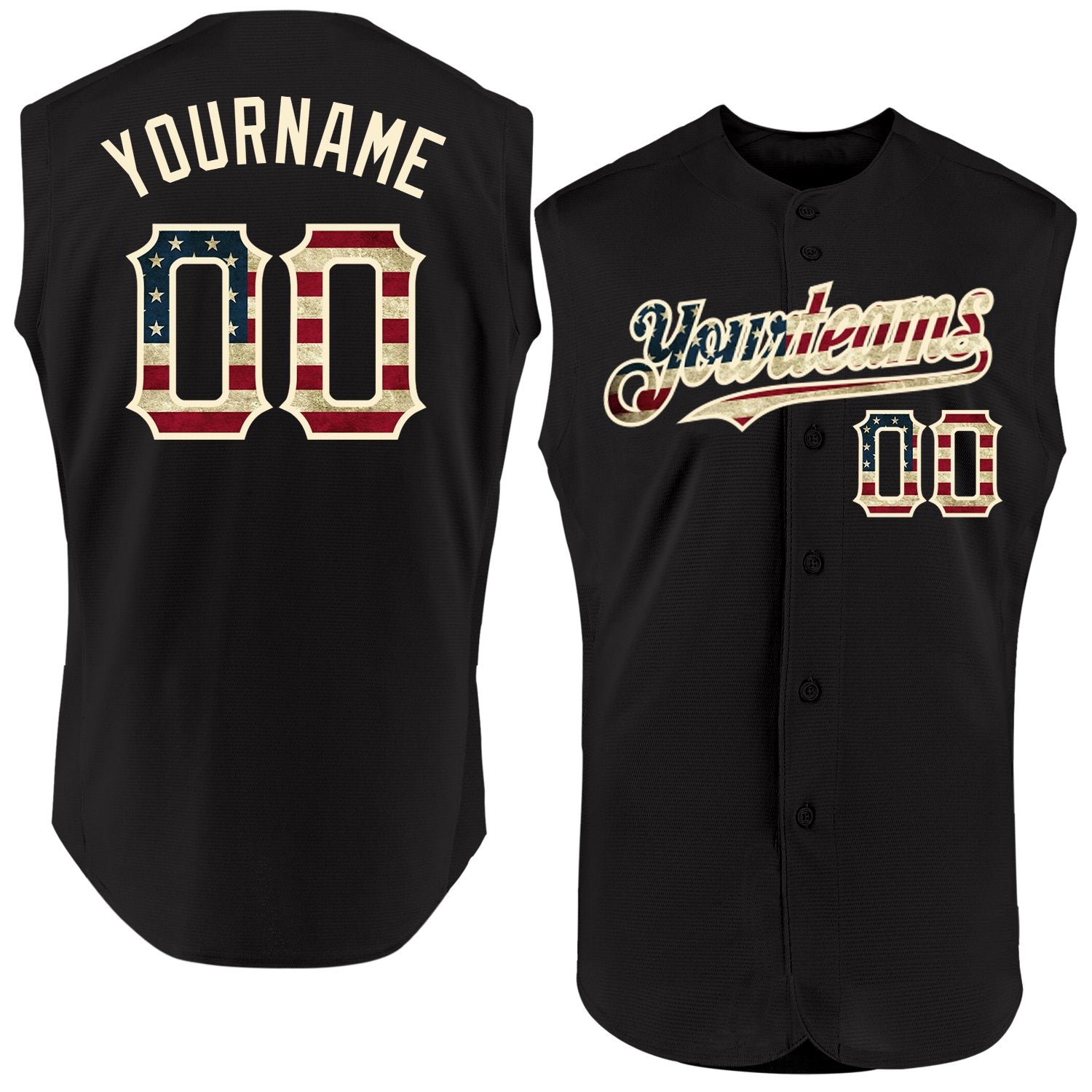 Custom Black Vintage USA Flag-Cream Authentic Sleeveless Baseball Jersey - Sky-Custom