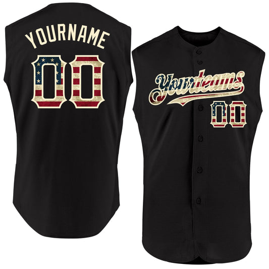 Custom Black Vintage USA Flag-Cream Authentic Sleeveless Baseball Jersey - Sky-Custom