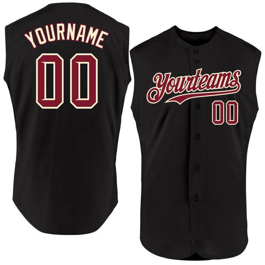 Custom Black Crimson-Cream Authentic Sleeveless Baseball Jersey - Sky-Custom
