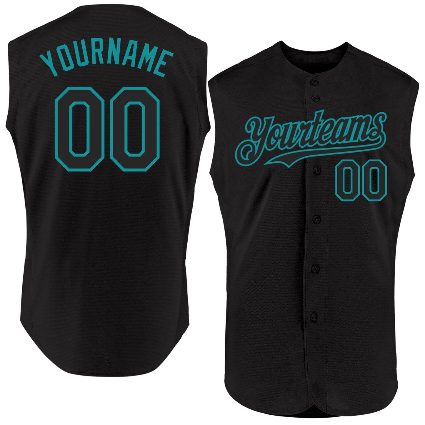 Custom Black Teal Authentic Sleeveless Baseball Jersey - Sky-Custom