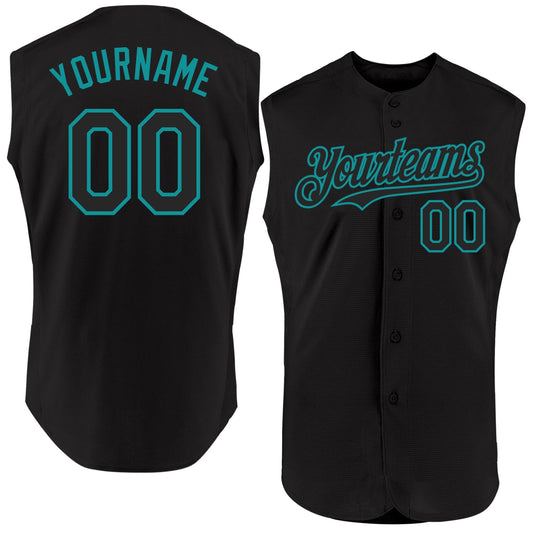 Custom Black Teal Authentic Sleeveless Baseball Jersey - Sky-Custom