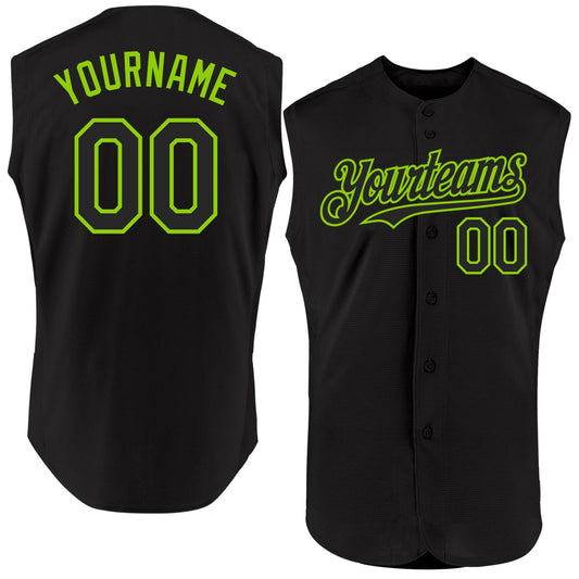 Custom Black Neon Green Authentic Sleeveless Baseball Jersey - Sky-Custom