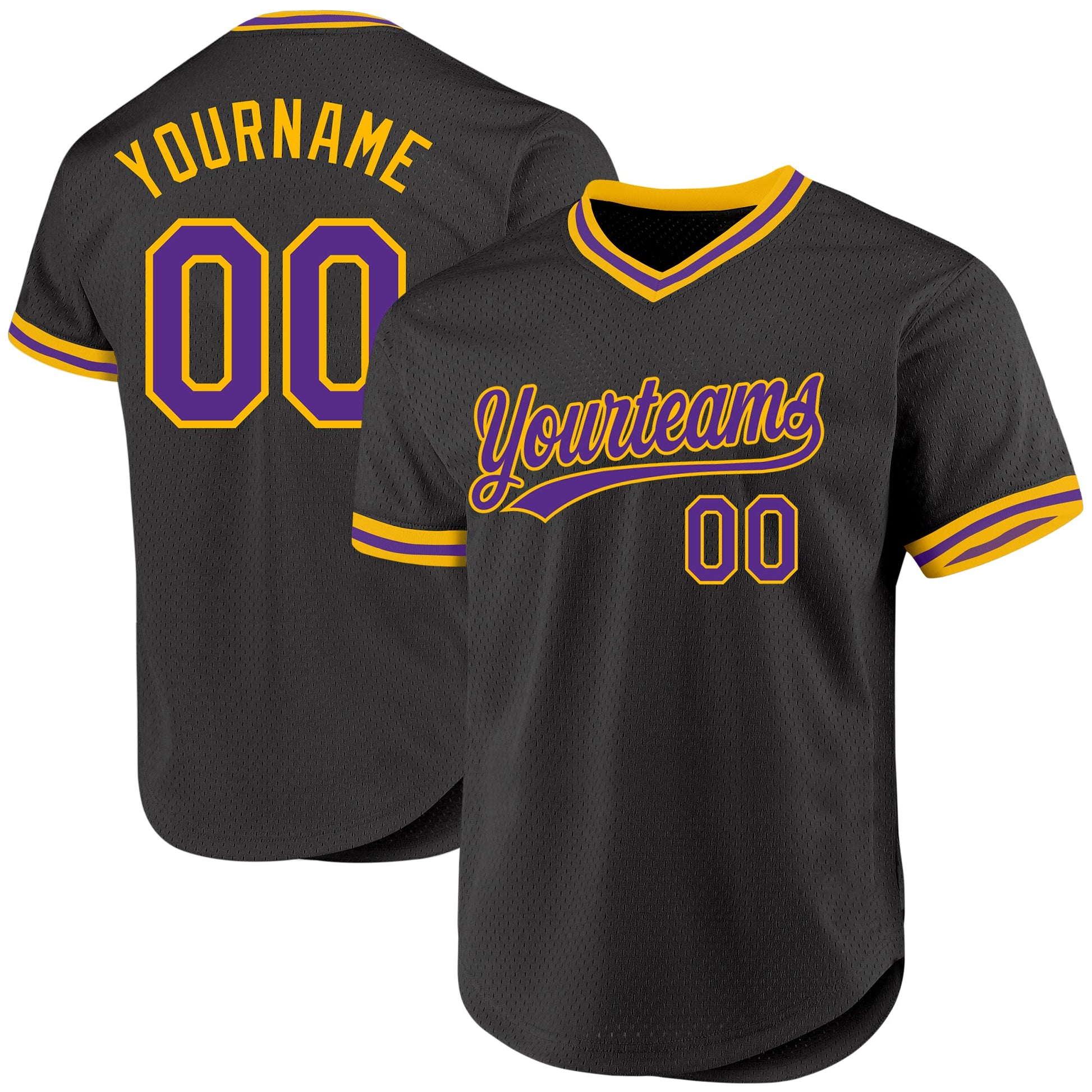 Custom Black Purple-Gold Authentic Throwback Baseball Jersey - Sky-Custom