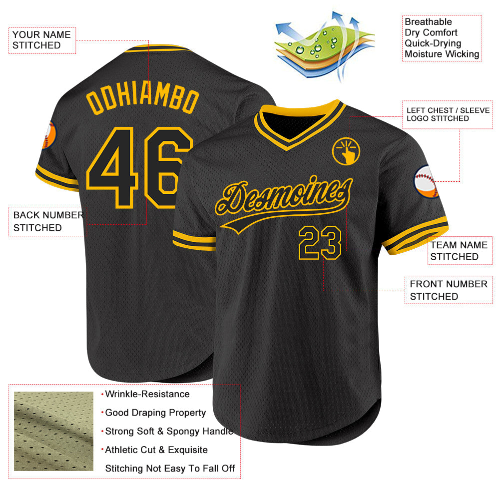Custom Black Gold Authentic Throwback Baseball Jersey - Sky-Custom